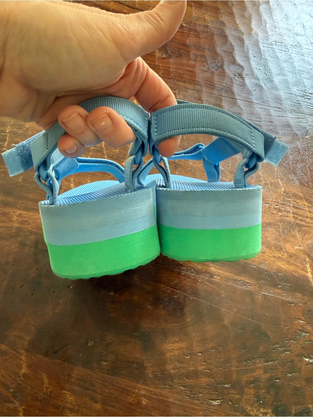 Teva Blue and Green Strap Platform Sandals - Picture 8 of 12